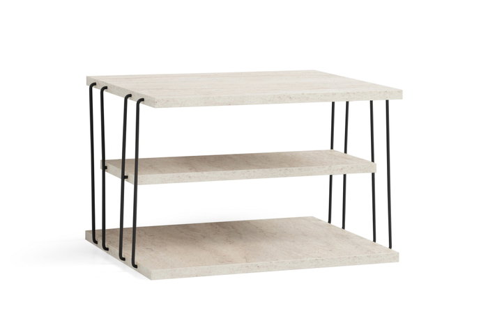 Hanah Home Mesa Lateral Black Travertine 2 Niveles Mármol Elegante Sofisticada para Sala de Estar Dormitorio Oficina Diseño Lujo Calidad Duradera Metal